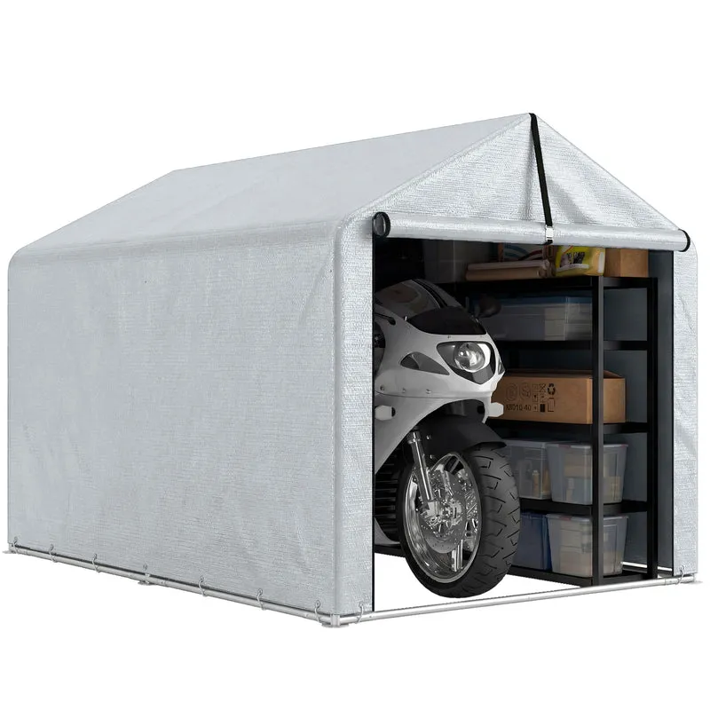 Outsunny Carpa de Jardín Exterior para Herramientas, Bicicletas, 1,6x2,2x1,6 m, Cobertizo Exterior con Marco de Acero Galvanizado, Puerta Enrollable, Impermeable, Anti-UV, Garaje Portátil, Gris