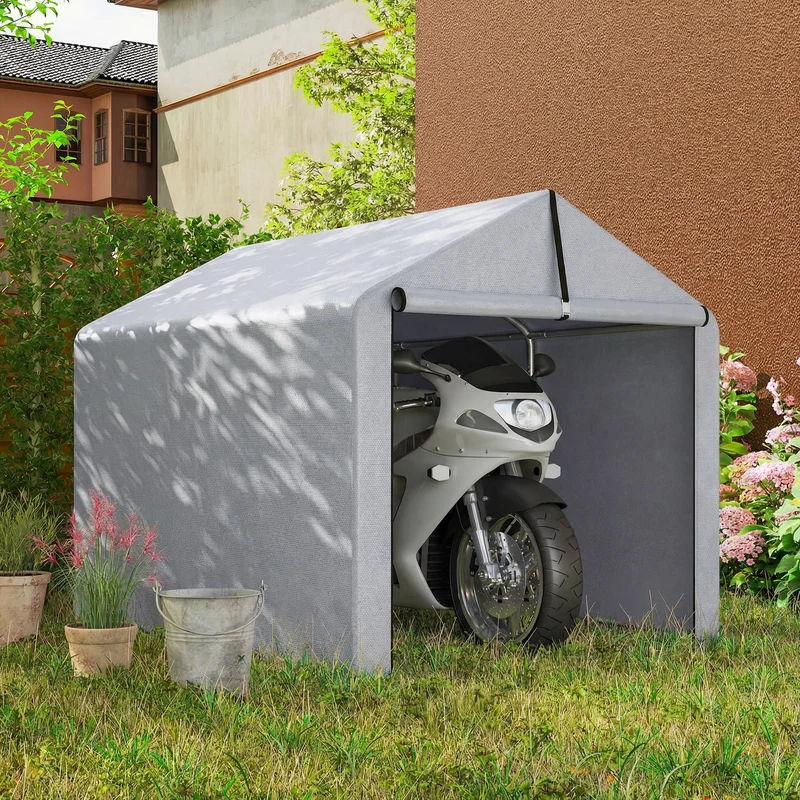 Outsunny Carpa de Jardín Exterior para Herramientas, Bicicletas, 1,6x2,2x1,6 m, Cobertizo Exterior con Marco de Acero Galvanizado, Puerta Enrollable, Impermeable, Anti-UV, Garaje Portátil, Gris