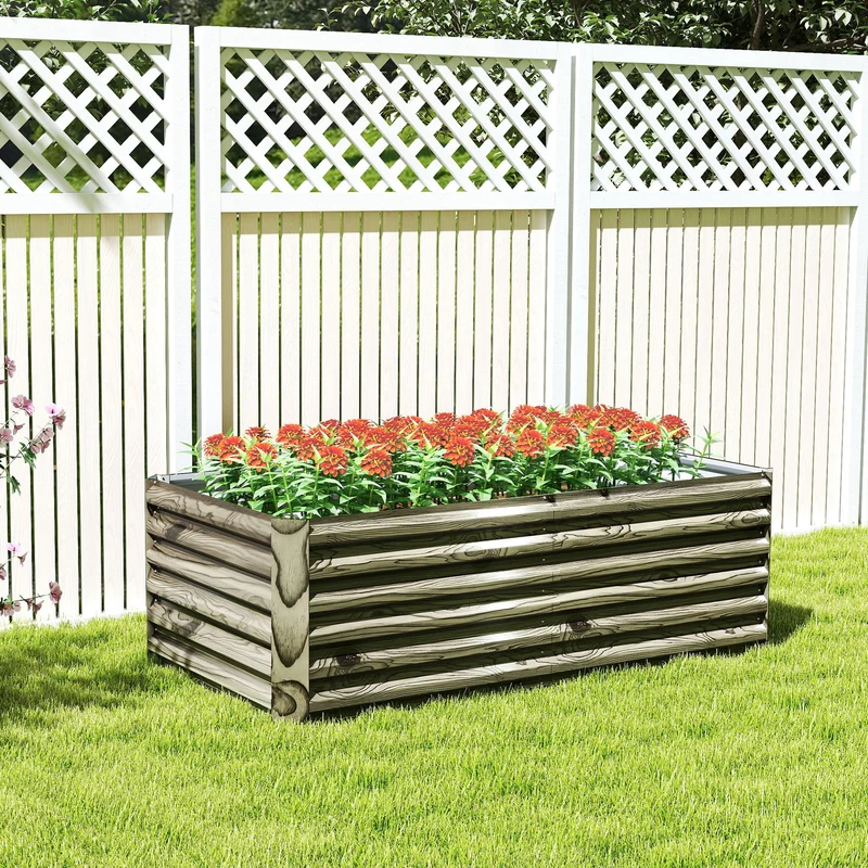 Outsunny Jardinera Exterior Grande Rectangular de Acero Galvanizado, Huerto Urbano para Cultivar Plantas, Macetero Grande Exterior con Base Abierta, Resistente a la Intemperie, 180x90x57,5 cm, Natural