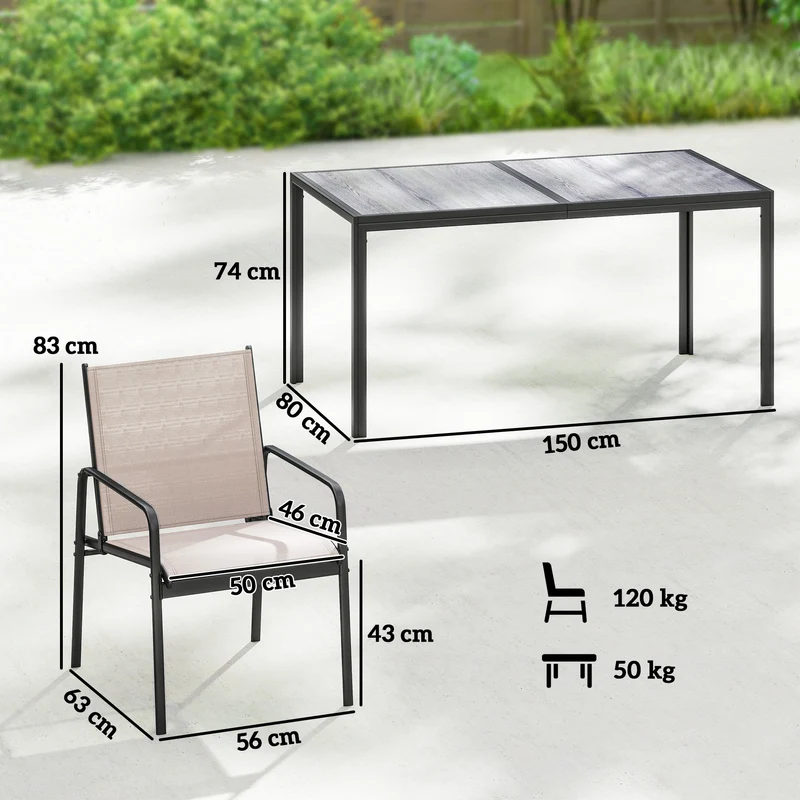 Outsunny Conjunto de Mesa y Sillas Jardín de 7 Piezas, Muebles de Jardín Exterior con Mesa de Efecto Madera y 6 Sillas con Asiento Transpirable, Marco de Acero Galvanizado, para Terraza, Patio, Caqui