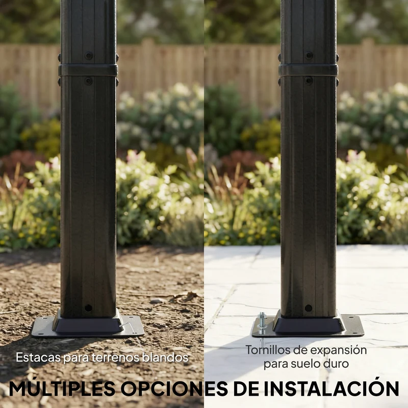Outsunny Pérgola de Jardín 4x3 m con Techo Retráctil y 4 Cortinas Enrollables Automáticas, Cenador de Jardín con Protección UV50+, Estructura de Aluminio, Drenaje, Pabellón para Exterior, Gris Oscuro