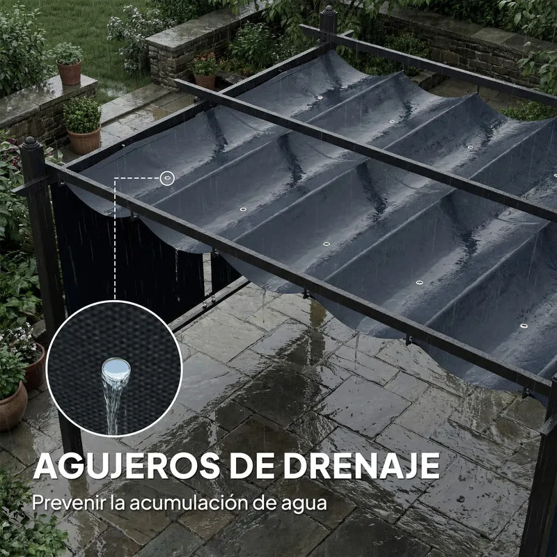 Outsunny Pérgola de Jardín 4x3 m con Techo Retráctil y 4 Cortinas Enrollables Automáticas, Cenador de Jardín con Protección UV50+, Estructura de Aluminio, Drenaje, Pabellón para Exterior, Gris Oscuro