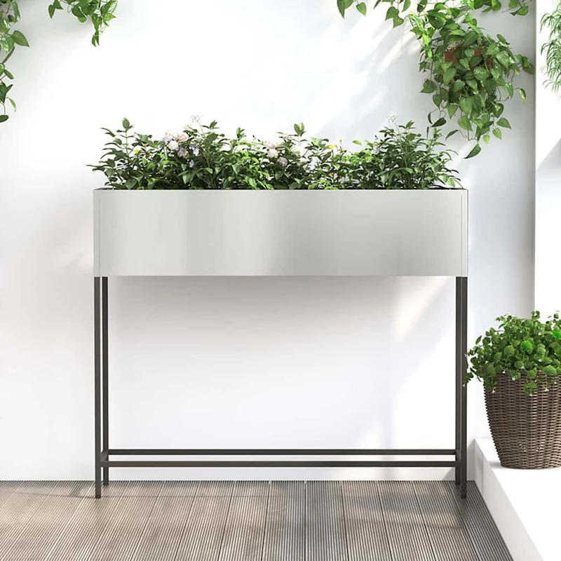 Jardinera Elevada Plateado 100 X 26 X 82 Cm Acero Galvanizado