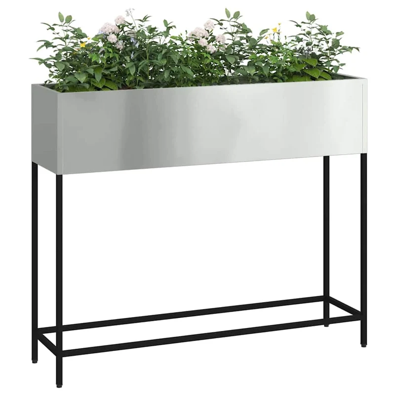 Jardinera Elevada Plateado 100 X 26 X 82 Cm Acero Galvanizado