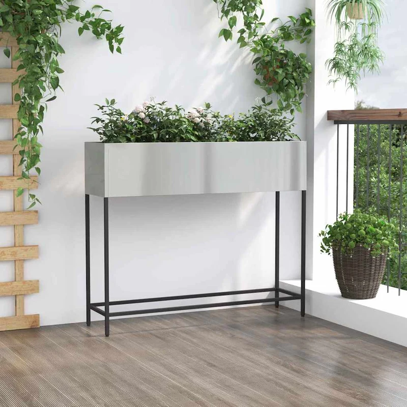 Jardinera Elevada Plateado 100 X 26 X 82 Cm Acero Galvanizado