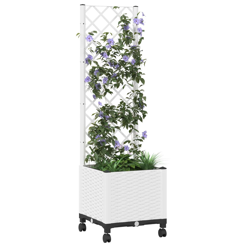 Jardinera Con Enrejado Y Ruedas Blanco 40 X 40 X 146 Cm Pp