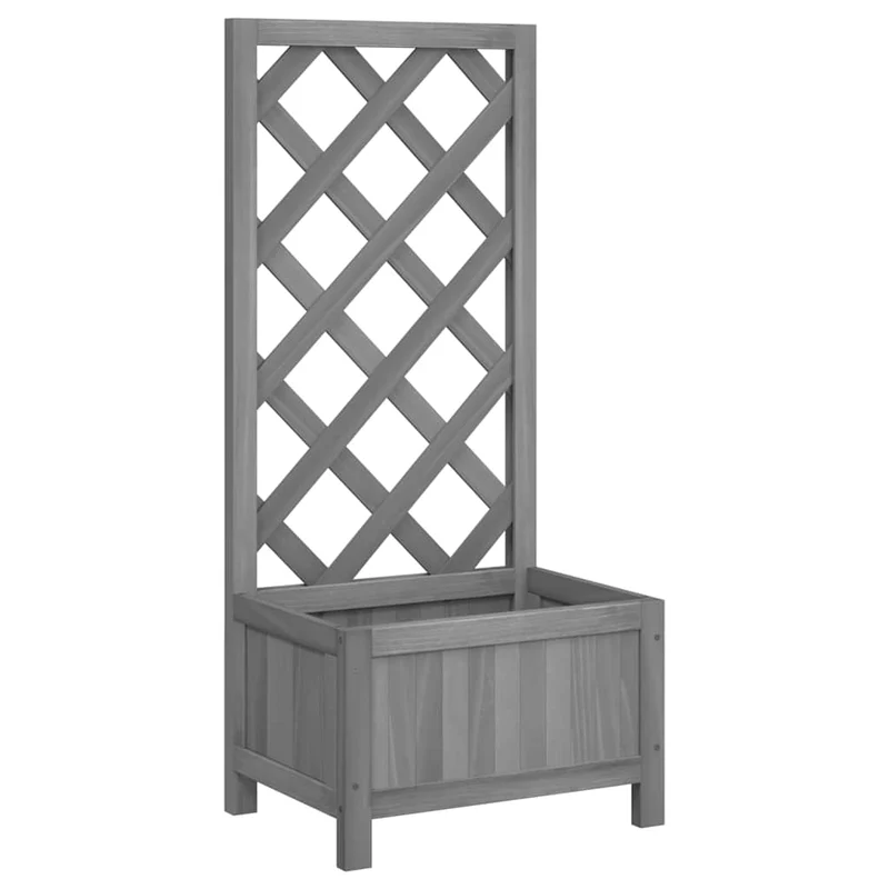 Jardinera Con Enrejado Gris 40x30x90 Cm Madera Maciza De Abeto