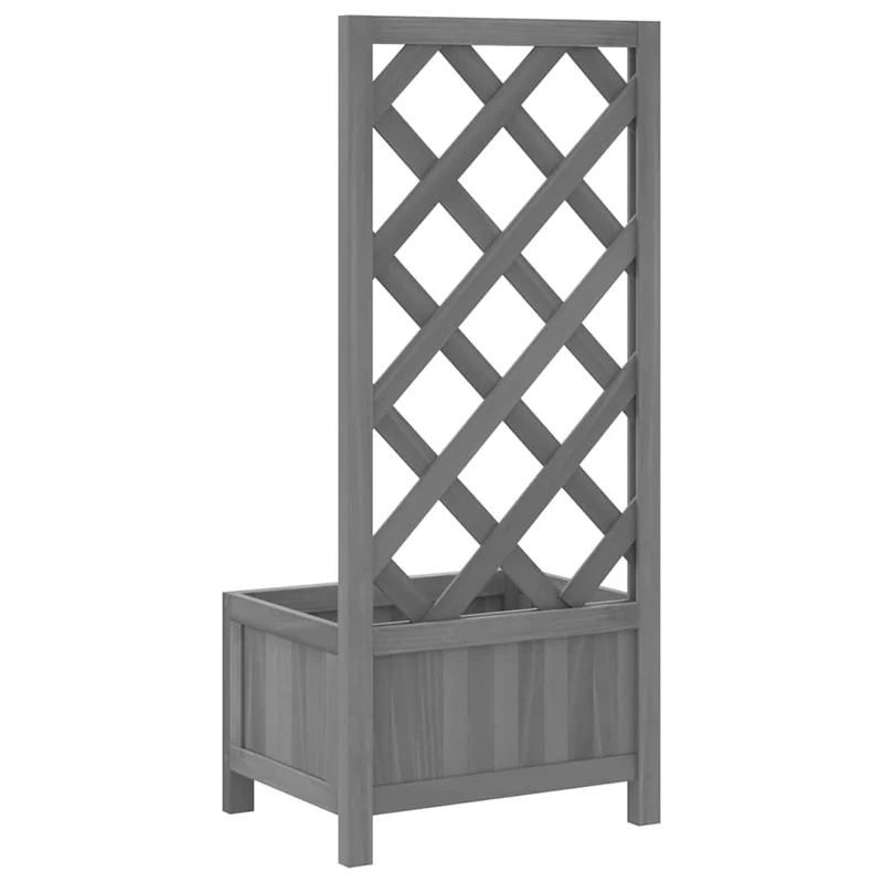 Jardinera Con Enrejado Gris 40x30x90 Cm Madera Maciza De Abeto