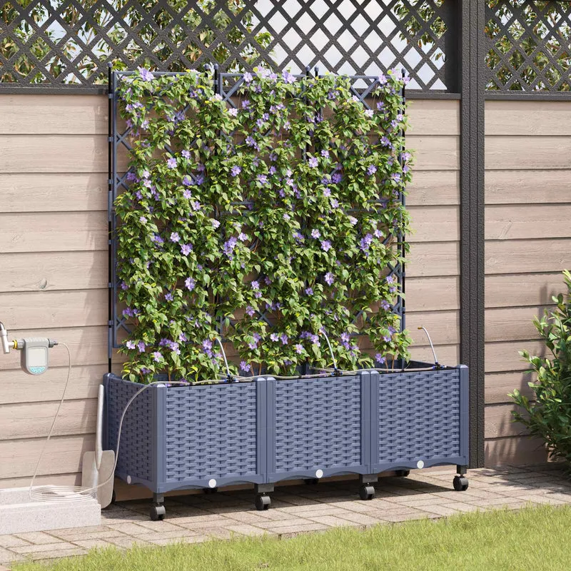 Maceta De Jardín Con Riego Y Ruedas 3 Uds. Gris Pp