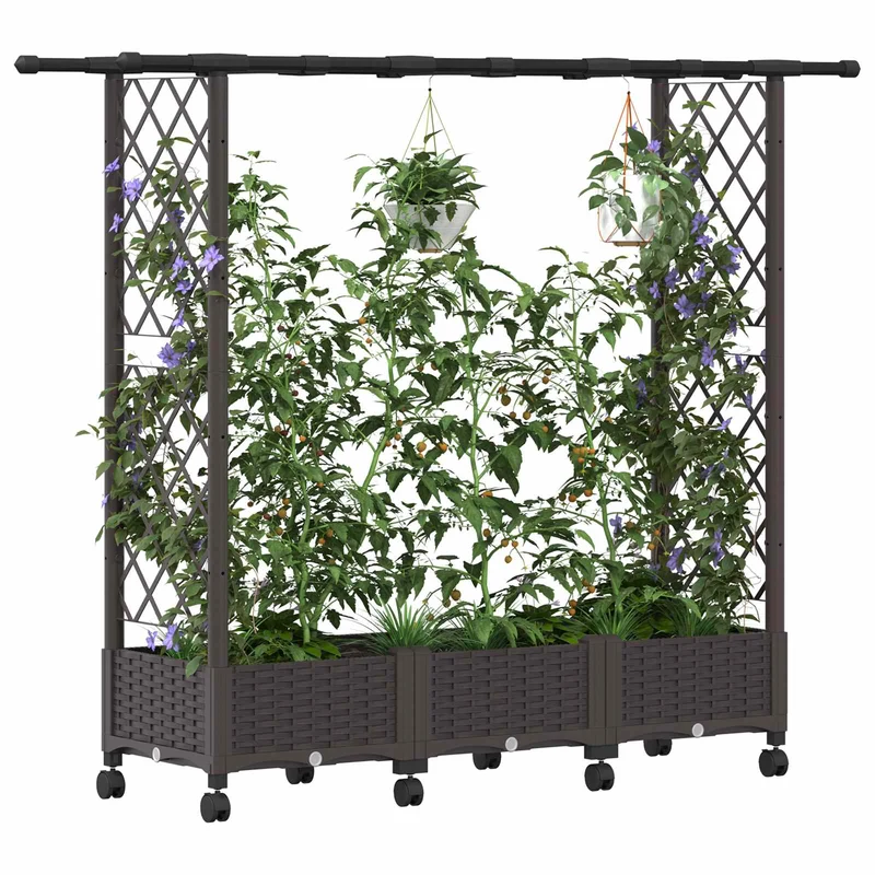 Cama Elevada Con Trellis Y Techo Marrón 164 X 40 X 127 Cm Pp