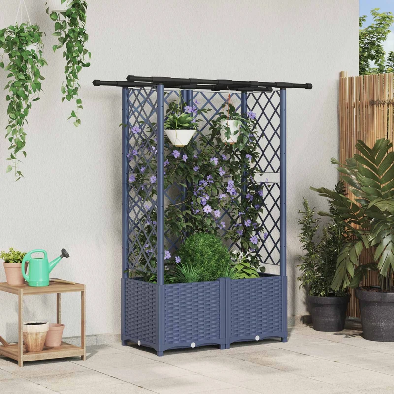 Cama Elevada Con Trellis Y Techo Gris 124 X 40 X 136 Cm Pp