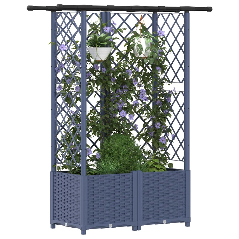 Cama Elevada Con Trellis Y Techo Gris 124 X 40 X 136 Cm Pp
