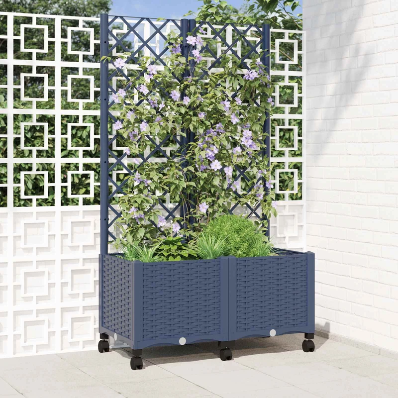 Jardinera Con Enrejado Y Ruedas Gris Azulado 80 X 40 X 146 Cm
