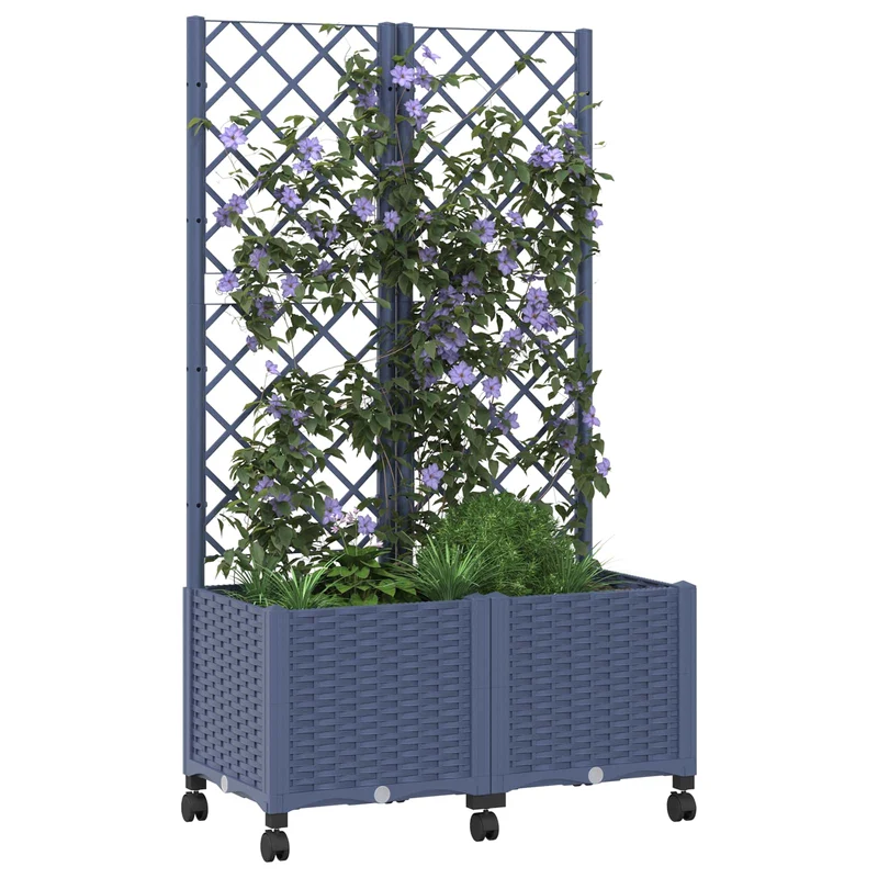 Jardinera Con Enrejado Y Ruedas Gris Azulado 80 X 40 X 146 Cm