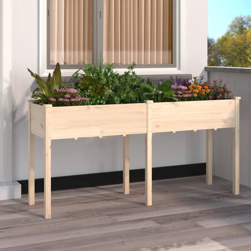 Jardinera Con Forro Madera Maciza De Abeto 161x45x76 Cm