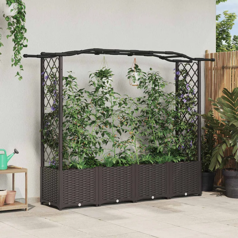 Cama Elevada Con Trellis Y Techo Marrón 204 X 40 X 138 Cm Pp
