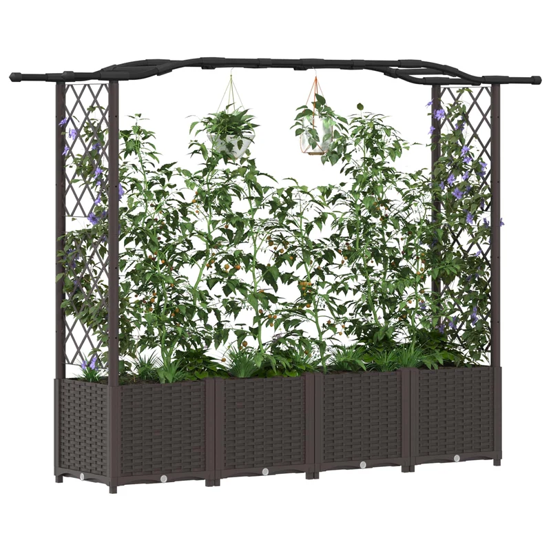 Cama Elevada Con Trellis Y Techo Marrón 204 X 40 X 138 Cm Pp