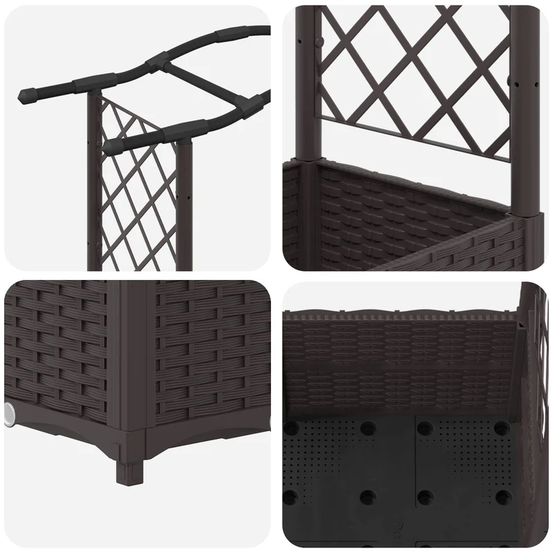 Cama Elevada Con Trellis Y Techo Marrón 204 X 40 X 138 Cm Pp