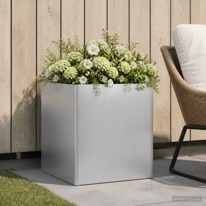 Macetero De Jardín Plateado 45 X 45 X 45 Cm Acero Galvanizado
