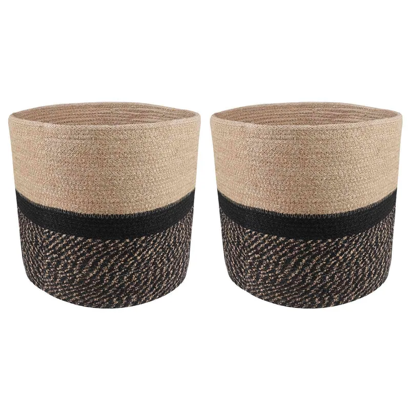 Set De Macetas De Planta 2 Uds. Natural Y Negro Ø 28 X 28 Cm