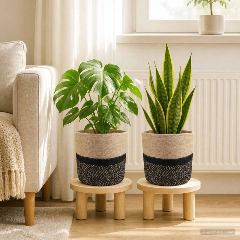 Set De Macetas De Planta 2 Uds. Natural Y Negro Ø 28 X 28 Cm