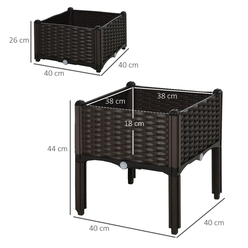 Outsunny Conjunto 2 Jardineras Cuadradas Con Agujeros Drenaje 40x40x26/44cm