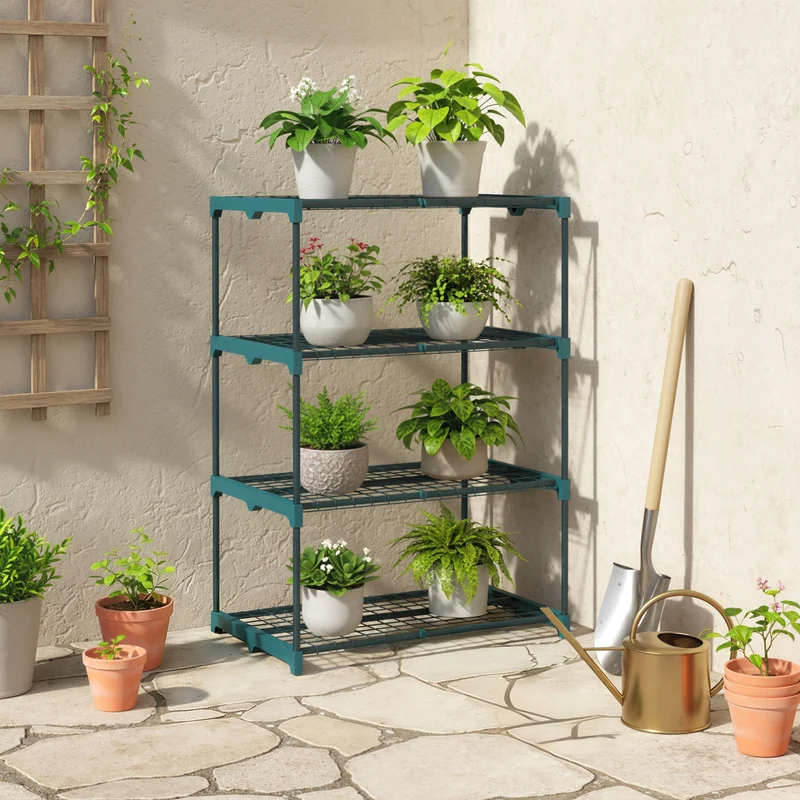 Outsunny Soporte Para Plantas De 4 Niveles De Acero 67x49x105 Cm Verde Oscuro