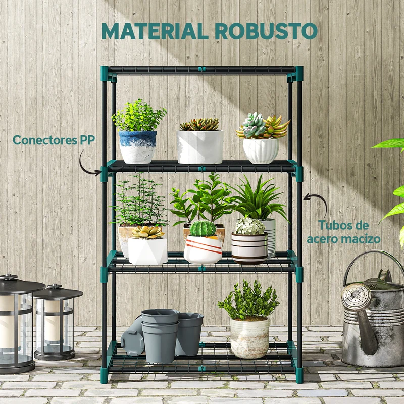 Outsunny Soporte Para Plantas De 4 Niveles De Acero 67x49x105 Cm Verde Oscuro