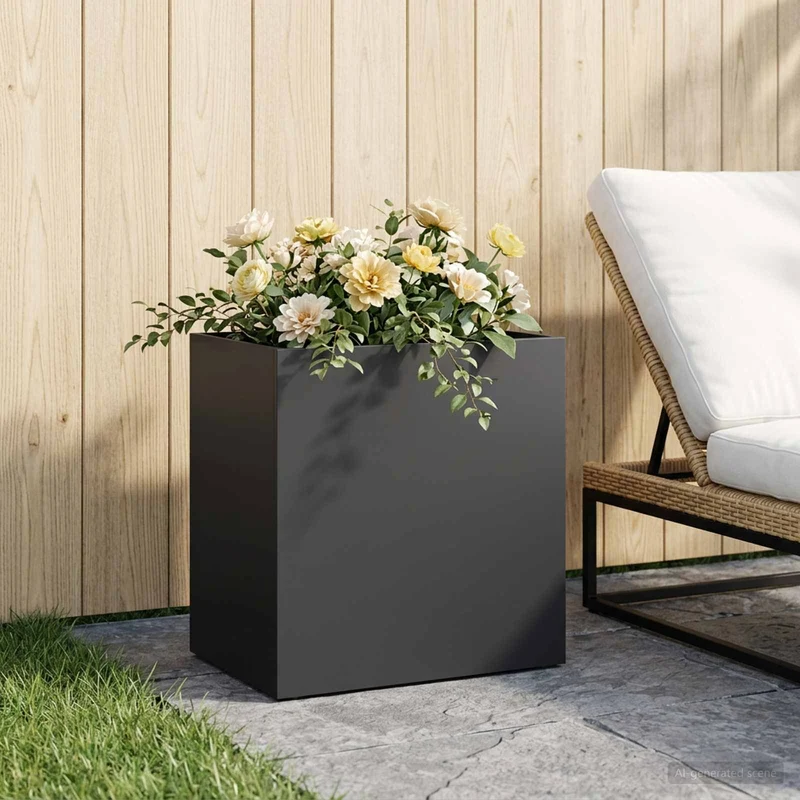Macetero De Jardín Negro 50 X 30 X 50 Cm Acero Laminado En Frío