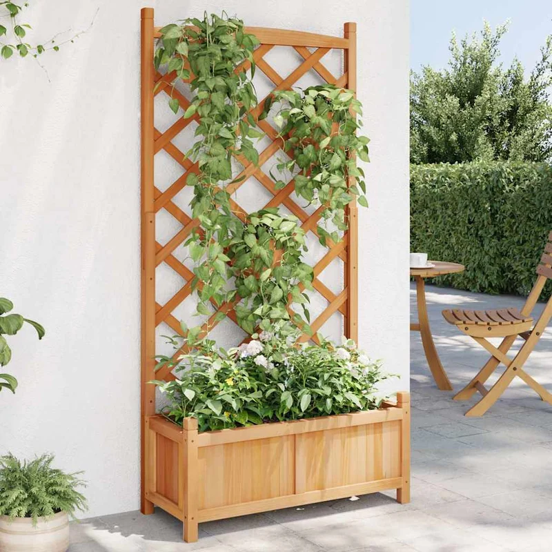 Jardinera Con Enrejado Marrón 75x35x150 Cm Madera Maciza De Abeto