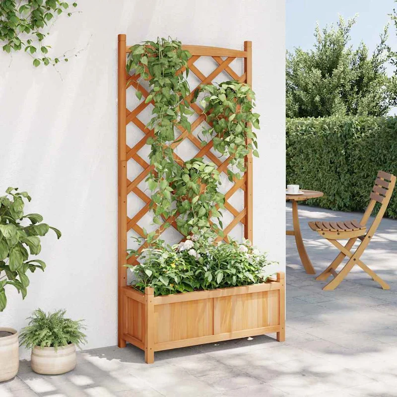 Jardinera Con Enrejado Marrón 75x35x150 Cm Madera Maciza De Abeto