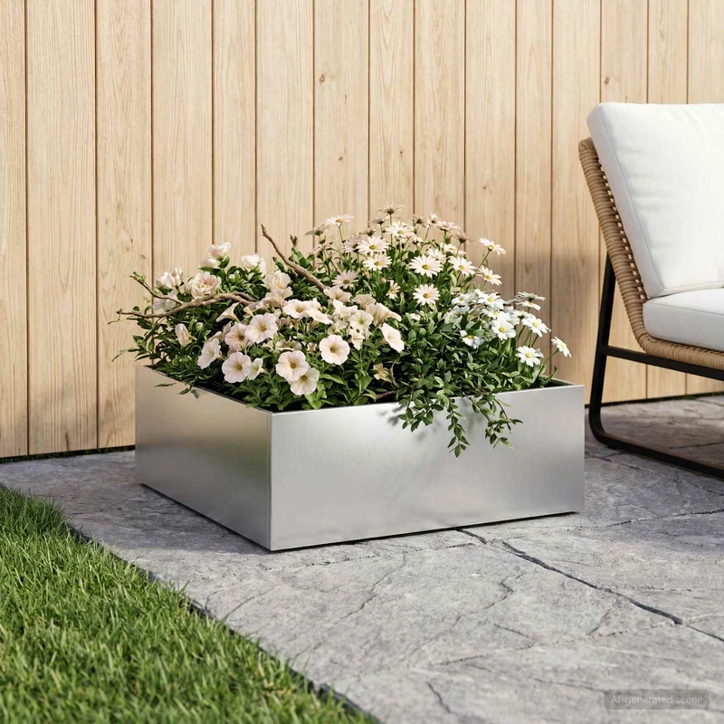 Macetero De Jardín Plateado 40 X 40 X 20 Cm Acero Galvanizado