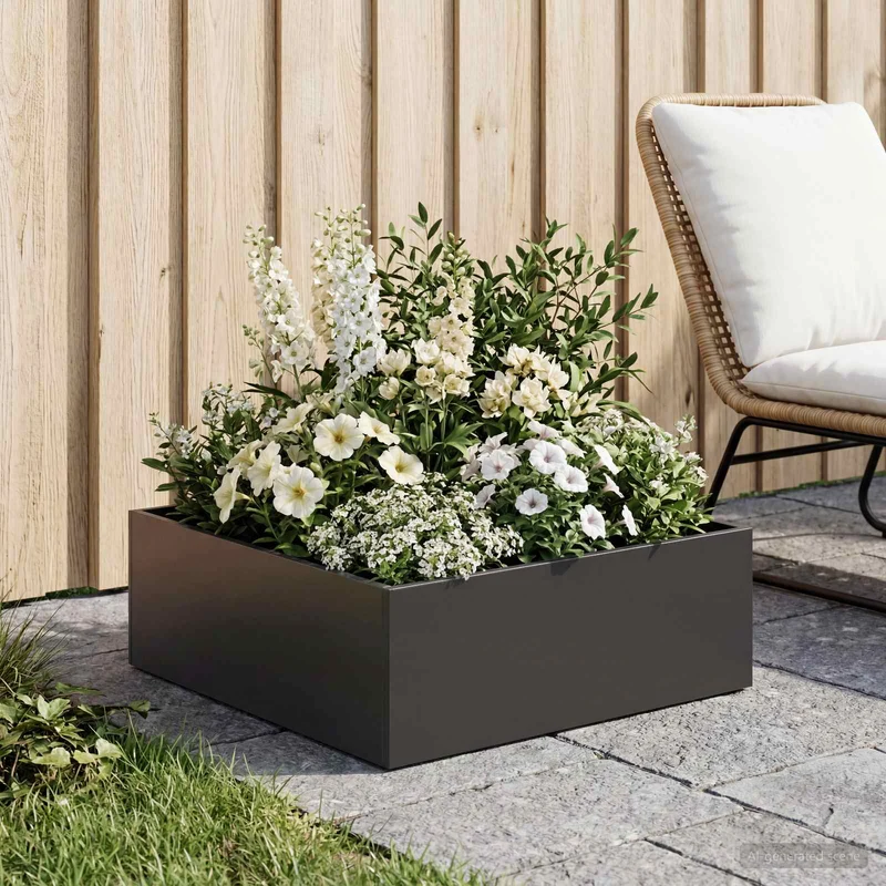 Macetero De Jardín Negro 40 X 40 X 20 Cm Acero Laminado En Frío