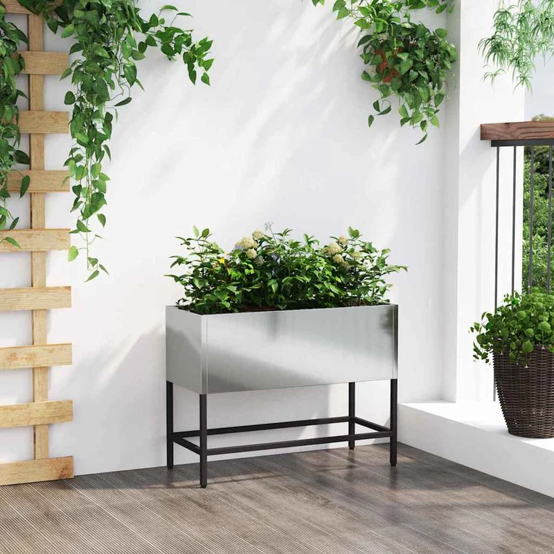 Jardinera Elevada Plateado 60 X 26 X 45 Cm Acero Galvanizado