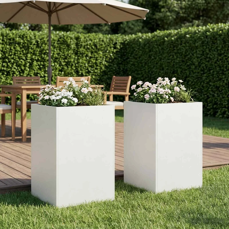 Macetero De Jardín 2 Uds. Blanco 40 X 40 X 75 Cm