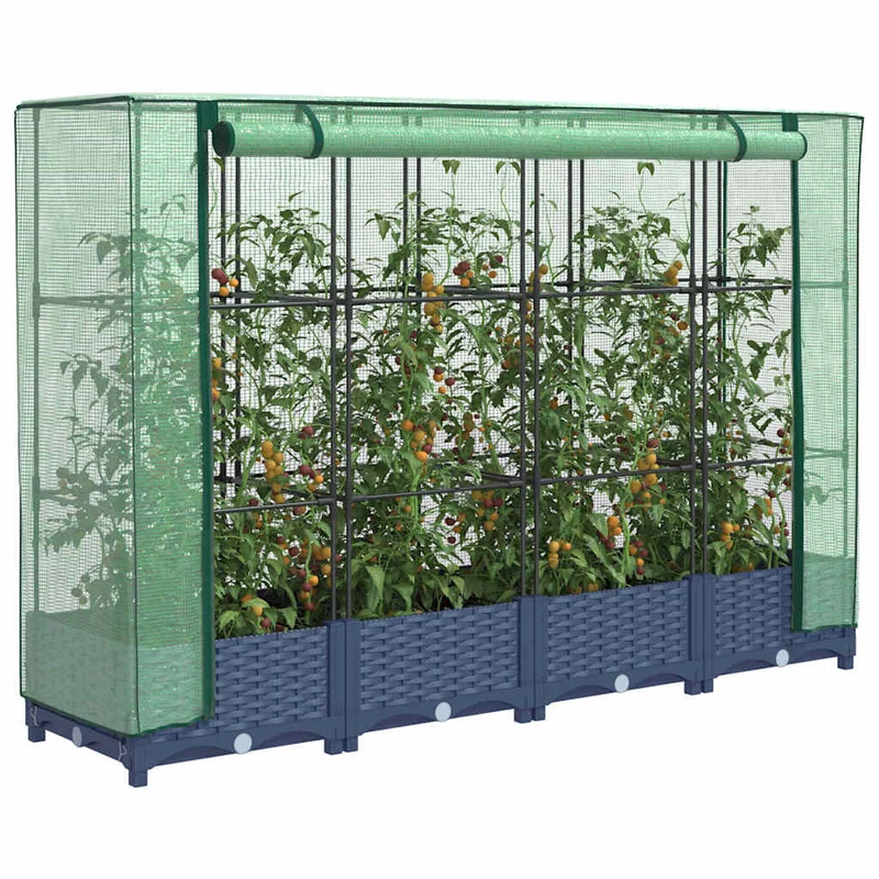 Jardinera Elevada Con Cubierta De Invernadero Aspecto Ratán 160x40x123 Cm