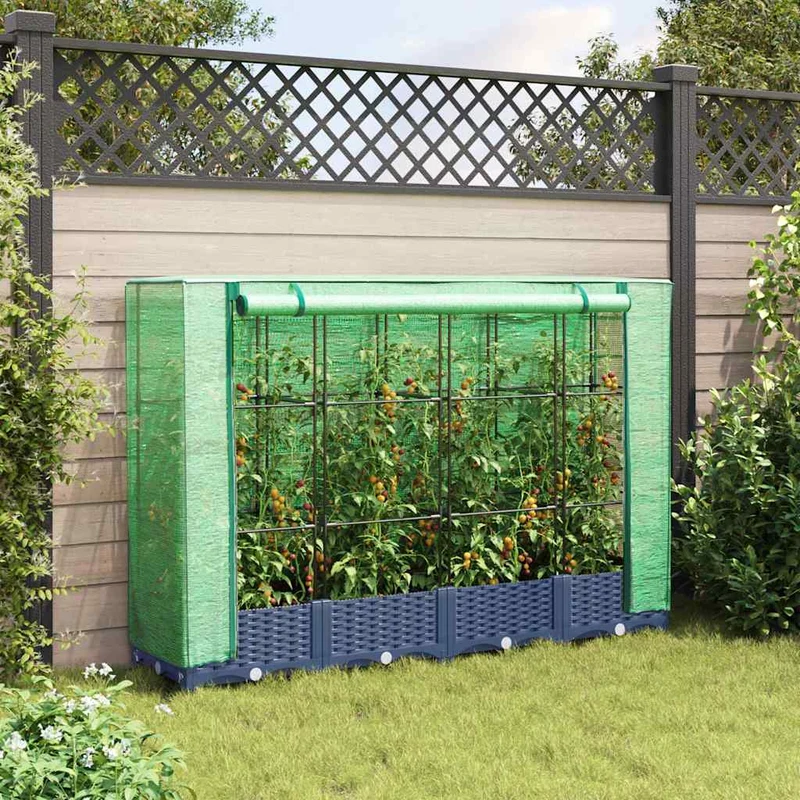 Jardinera Elevada Con Cubierta De Invernadero Aspecto Ratán 160x40x123 Cm