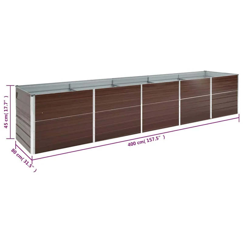 Arriate De Acero Galvanizado Marrón 400x80x45 Cm