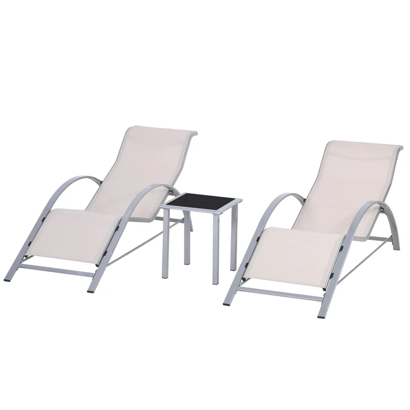 Outsunny 2 Tumbonas De Jardín 59x169x66cm Con Mesa De Café 41x41x45cm Patio