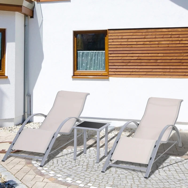 Outsunny 2 Tumbonas De Jardín 59x169x66cm Con Mesa De Café 41x41x45cm Patio