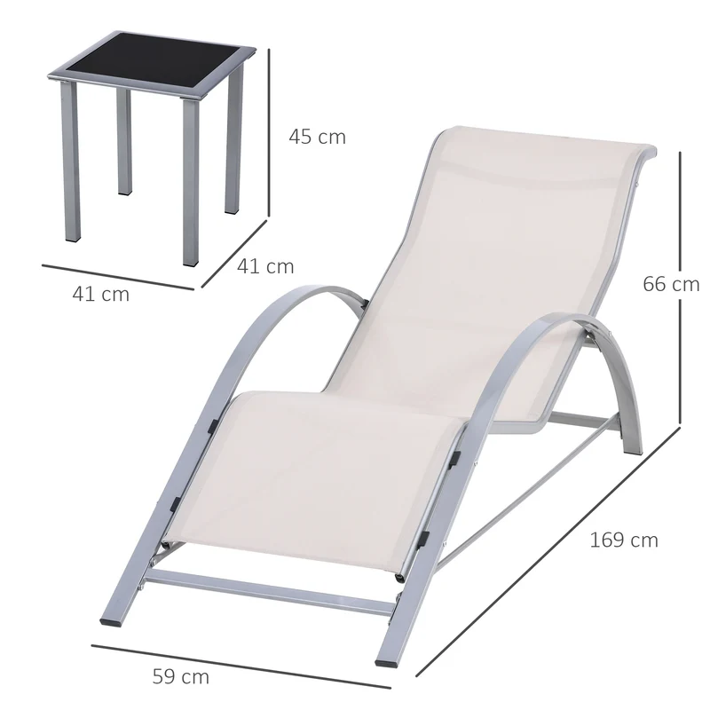 Outsunny 2 Tumbonas De Jardín 59x169x66cm Con Mesa De Café 41x41x45cm Patio