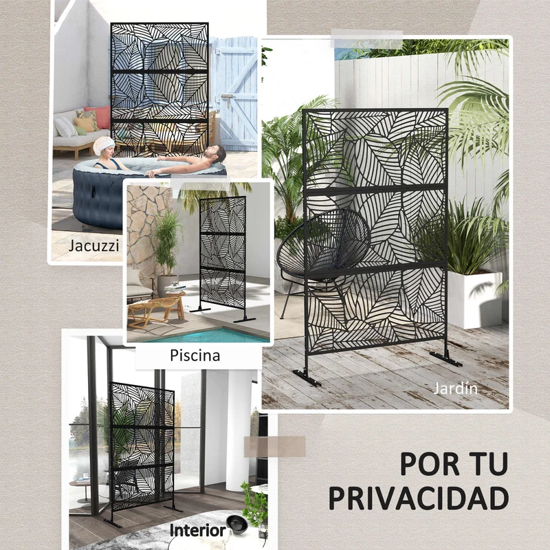 Outsunny Biombo Separador De Ambientes De 3 Paneles 122x198 Cm Negro