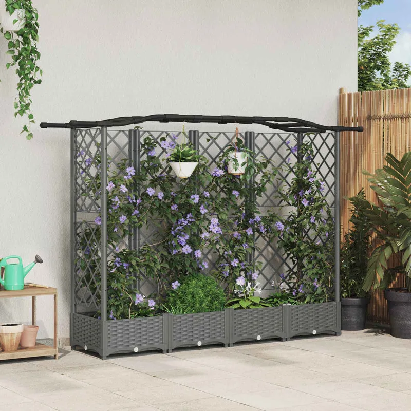 Cama Elevada Con Trellis Y Techo Gris Claro 203,5 X 40 X 123 Cm