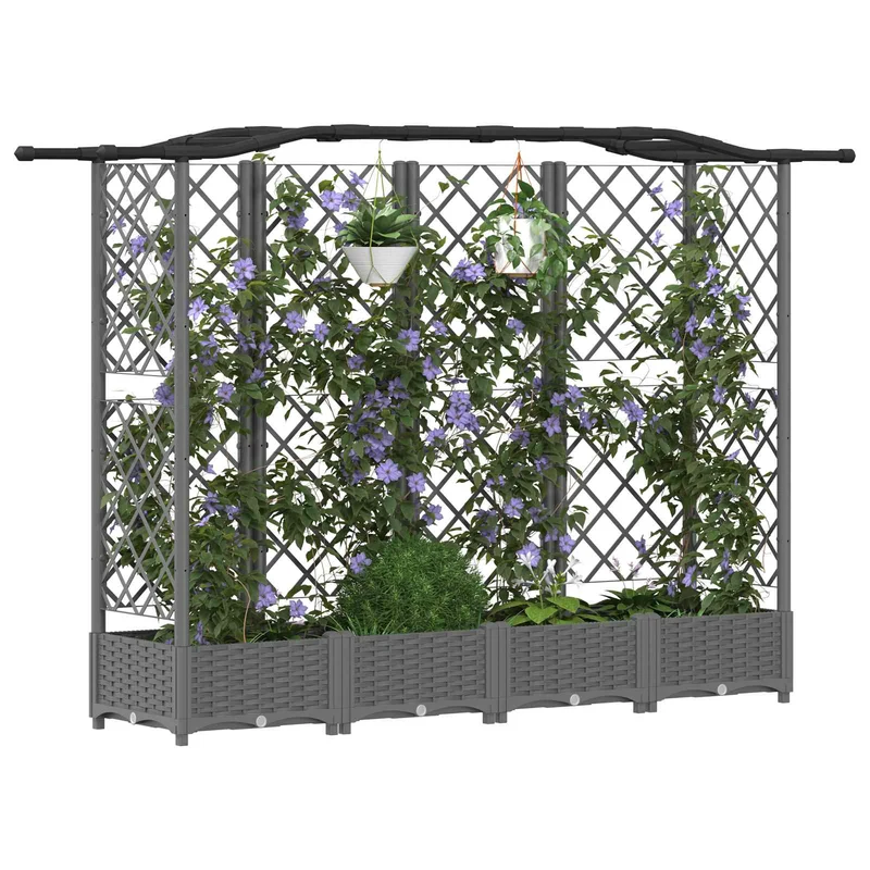 Cama Elevada Con Trellis Y Techo Gris Claro 203,5 X 40 X 123 Cm