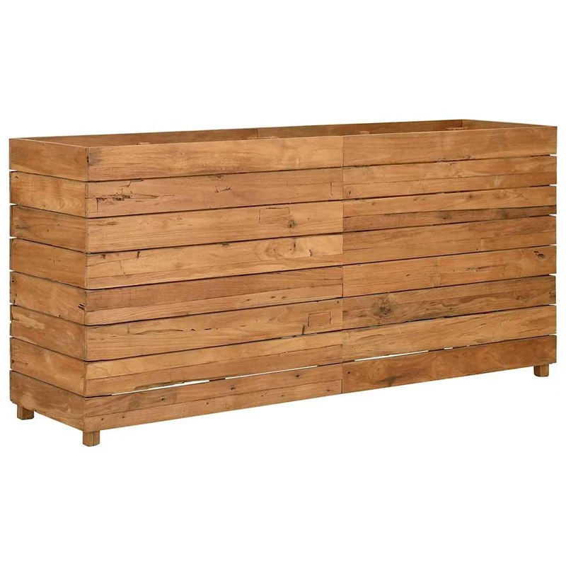 Arriate Elevado Madera De Teca Reciclada Y Acero 150x40x72 Cm