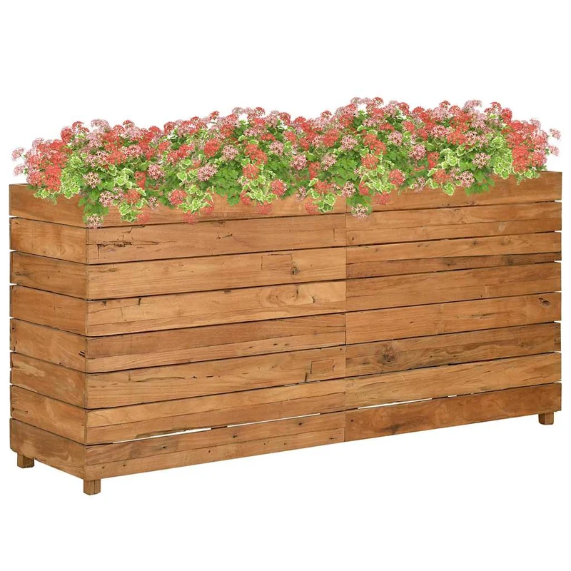 Arriate Elevado Madera De Teca Reciclada Y Acero 150x40x72 Cm