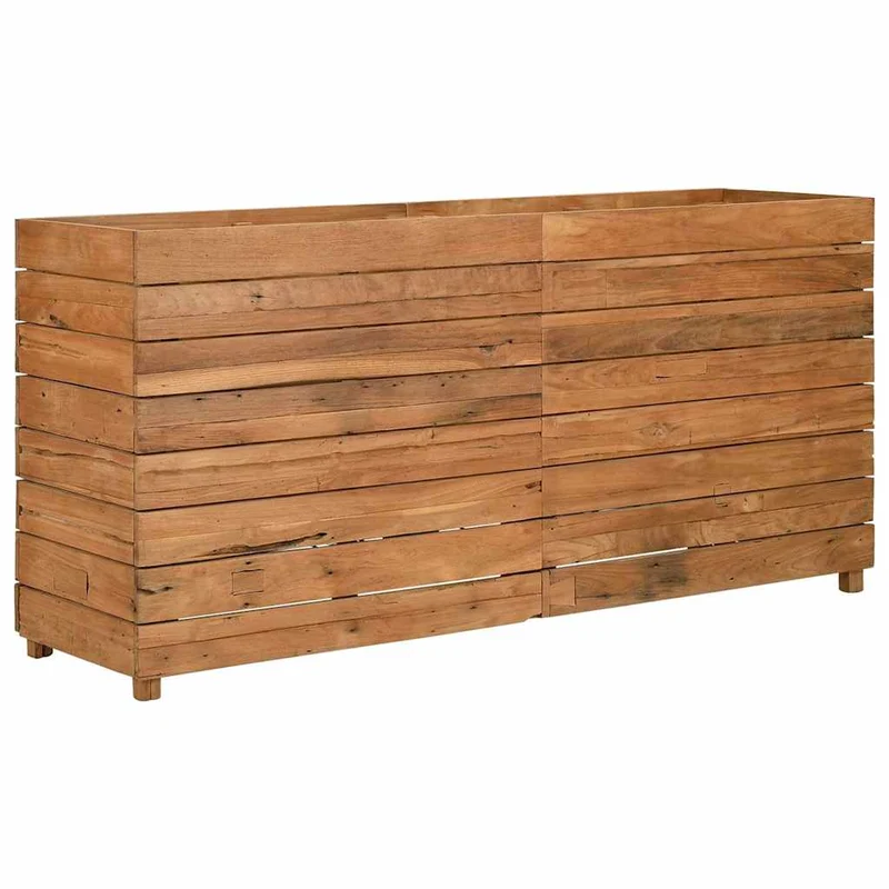 Arriate Elevado Madera De Teca Reciclada Y Acero 150x40x72 Cm