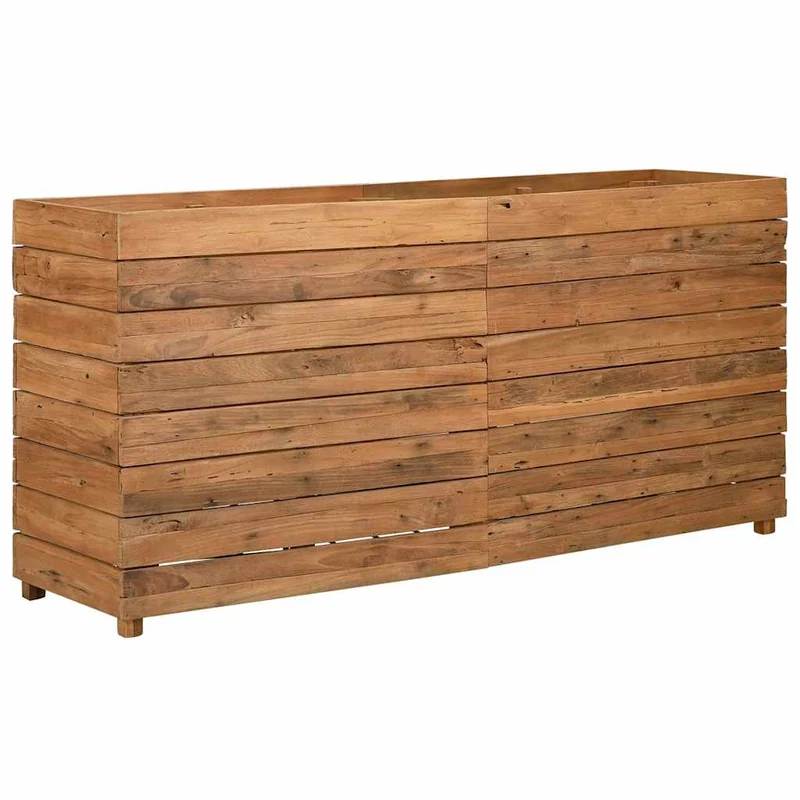 Arriate Elevado Madera De Teca Reciclada Y Acero 150x40x72 Cm