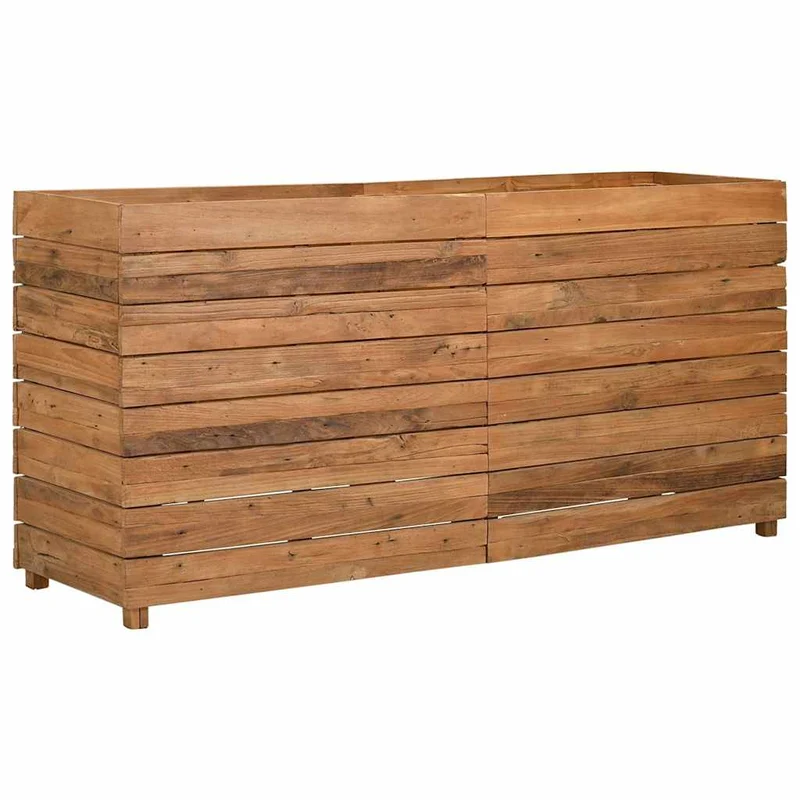 Arriate Elevado Madera De Teca Reciclada Y Acero 150x40x72 Cm
