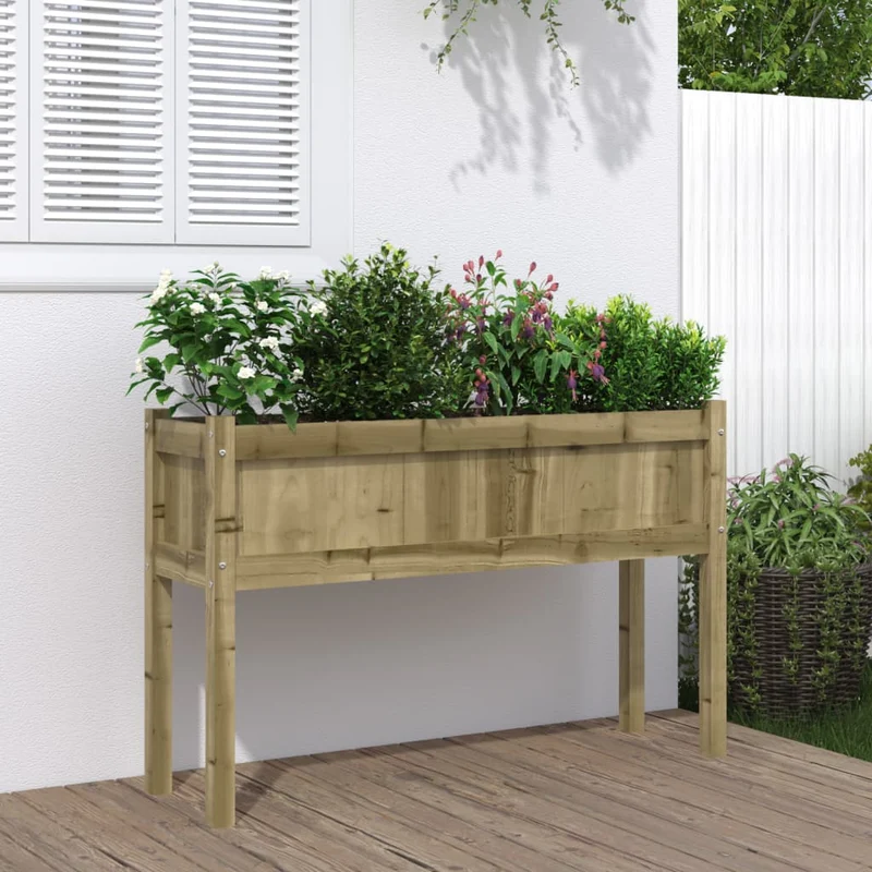 Jardinera Con Patas Madera De Pino Impregnada 110x31x70 Cm
